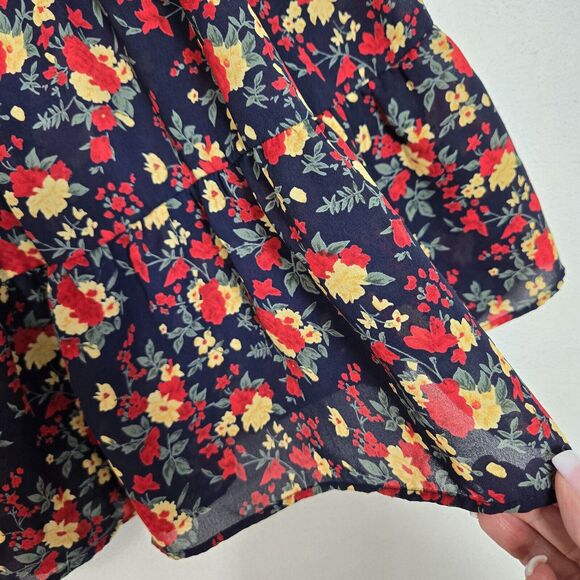 Vtg Campagnie Internationale Express Mini Full Skirt Sz M Floral Sheer Tiered - Picture 4 of 11